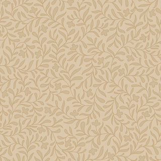 The Cider Mill PNBCMIL-6222-NE HARVEST VINE Fabric Yardage by 47-EE Schenck showcases a beige background adorned with a repeating pattern of light brown leaves and vines, resulting in a subtle and intricate botanical design reminiscent of premium wallpaper.