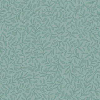 Featuring a light blue background adorned with a seamless pattern of leafy vines and small leaves in a slightly darker blue, the Cider Mill PNBCMIL-6222-T HARVEST VINE Fabric Yardage by 47-EE Schenck is perfect for quilting projects, offering both elegance and versatility in premium cotton by the yard.