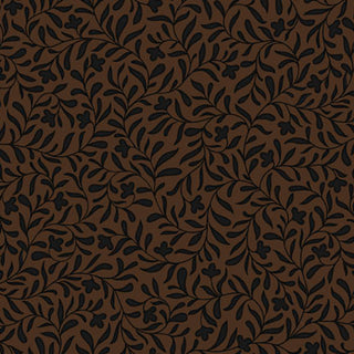 Cider Mill PNBCMIL-6222-ZK HARVEST VINE Fabric Yardage by 47-EE Schenck features a seamless pattern of black leafy vines on a dark brown background, creating a dense, decorative, and organic design—perfect for quilting cotton or premium cotton fabric by the yard.