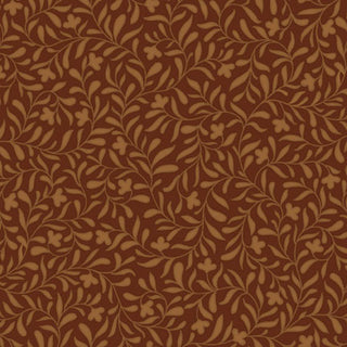 Cider Mill PNBCMIL-6222-ZLZ HARVEST VINE Fabric Yardage by 47-EE Schenck features a brown background with a repeating pattern of tan leafy vines and small floral shapes. This premium quilting cotton offers an intricate, evenly spaced design that creates a seamless botanical motif—ideal for your next quilting project or for purchasing by the yard.