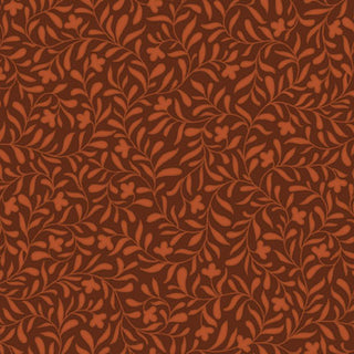 Experience the Cider Mill PNBCMIL-6222-ZO HARVEST VINE Fabric Yardage by 47-EE Schenck—featuring a seamless, dense botanical pattern of orange-brown leaves and vines on a dark brown background. This repeating design is ideal for quilting cotton projects or crafting with premium cotton fabric by the yard.