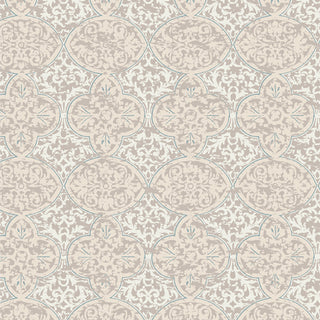 CUR8RO401 ORNAMENTAL GRACE Cur8tor Romantica by AGF Studio from 69-Art Gallery Fabrics features a beige and light blue damask pattern—ideal as shabby chic or vintage fabric for elegant quilting projects.