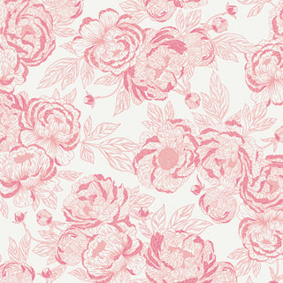 CUR8RO405 FLORAL AFFECTION SUBTLE by Cur8tor Romantica for 69-Art Gallery Fabrics showcases detailed hand-drawn peonies and leaves on white—ideal vintage or shabby chic quilting fabric.