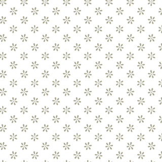 The Friendship Garden Gail Pan for HGF 3627-11 LITTLE FLOWERS White on White Fabric Yardage by 47-EE Schenck features a seamless pattern of evenly spaced, small, six-petal flower shapes in gray on a white, soft cotton fabric. Available as fabric by the yard with free shipping.