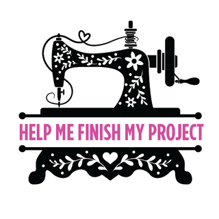 Vintage sewing machine with floral patterns and bold pink text "Help Me Finish My Project! (Every Tuesday 12:30-2:15 pm)"—a 1000-Education offering, ideal for those seeking sewing help or tips to complete projects.