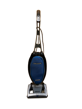 The Oreck Magnesium by Imagine Sewing & Vacuum is a blue and black upright vacuum cleaner with a powerful brushroll and HEPA bag, shown standing on a white background.