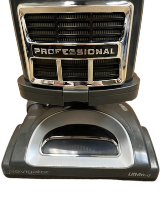 Close-up of the Shark Professional Navigator Lift-Away UV550 Upright Vacuum by Imagine Sewing & Vacuum, highlighting the Navigator and Lift-Away labels on its base.