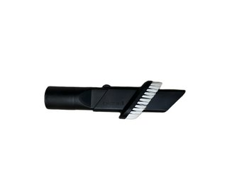 Black plastic attachment with a narrow nozzle and white bristle brush, labeled "Bissell MultiClean Allergen Lift-Off Pet" by Imagine Sewing & Vacuum, designed for pet vacuums and shown on a white background.
