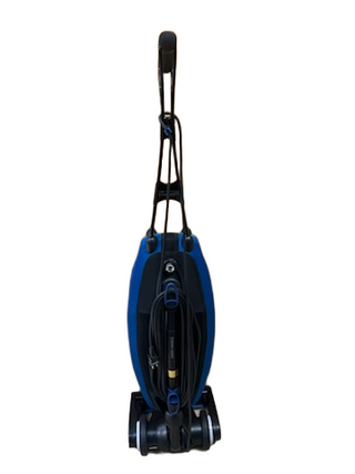 Back view of a refurbished Oreck Magnesium LW100 upright vacuum cleaner with a coiled power cord.