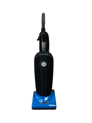 Refurbished Riccar R10P upright vacuum cleaner with a black body and a bright blue base.
