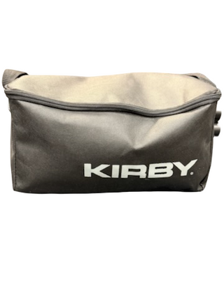A gray zippered pouch with "KIRBY" in white on the front—ideal for storing accessories for your Imagine Sewing & Vacuum Kirby Altair Platinum cleaning equipment.