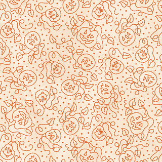 Hand-drawn orange jack-o'-lanterns with swirling vines on cream, this Robin Kingsley Spooky Stitches MAS10871-E Pumpkins Cream Fabric by 47-EE Schenck is perfect for Halloween quilting projects.