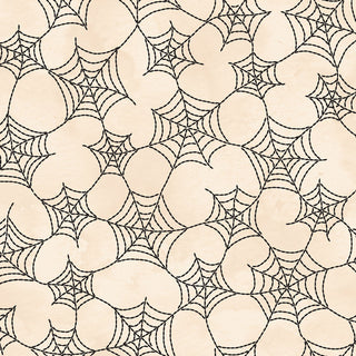 Robin Kingsley Spooky Stitches MAS10874-E Spiderwebs Cream Fabric by 47-EE Schenck features black spider webs on cream—perfect for Halloween or adding spooky charm to your cotton fabric projects.