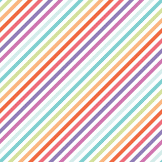 Evenly spaced diagonal stripes in orange, green, blue, purple, and red add a vibrant touch to the Kimberbell Maywood Studios Sweet Shoppe Bias Stripe Multi MAS11030-Z fabric. Made of 100% cotton by Maywood Studios.