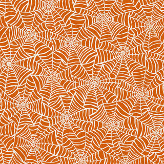 Add a spooky touch to your Halloween projects with the Maywood Studios Pumpkin Grove SPIDER WEBS ORANGE/CREAM MAS11183-OE Fabric Yardage by 47-EE Schenck, featuring an evenly spaced white spiderweb pattern on an orange background in a striking geometric repeat. Available as fabric by the yard with free shipping.