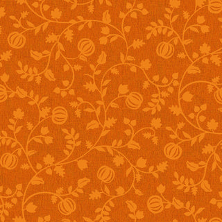 Add a burst of autumn charm to your next project with Maywood Studios Pumpkin Grove PUMPKIN VINES ORANGE MAS11184-O Fabric Yardage by 47-EE Schenck. This delightful fabric features an orange patterned background adorned with vine and leaf motifs, round pumpkin shapes, and a textured finish—ideal for bringing a cheerful touch to any creation. Enjoy free shipping on your order!.