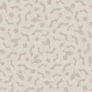 Maywood Studios Pumpkin Grove BATS AND CROWS CREAM MAS11185-E Fabric Yardage by 47-EE Schenck features beige silhouettes of bats arranged in a repeating pattern on a lighter textured background—perfect for darling fabric projects and available by the yard with free shipping.