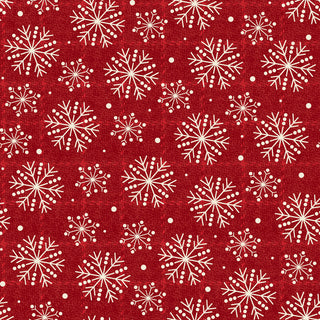 Maywood Studios Holly Jolly Flannel MASF10895-R Snowflakes Red Yardage by 47-EE Schenck features evenly spaced white snowflakes on a red background—perfect festive fabric for holiday crafts and winter decor by the yard.