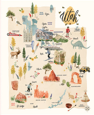 The Riley Blake Kelsey Carlson Utah Panel 35x43 by Fabric by Riley Blake is a fabric panel with illustrated Utah landmarks, wildlife, and sites like Salt Lake City and Arches. Sold by the yard with free shipping—perfect for creative projects or home décor.