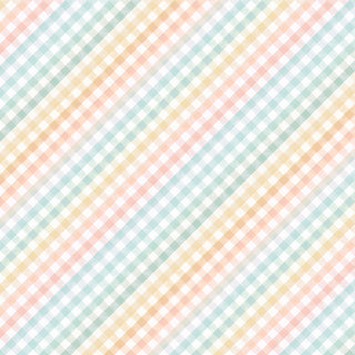 P&B Textiles First Impressions Flannel 6022MU Gingham White Multi features a pastel gingham pattern in blue, pink, yellow, green, peach, and teal on white—ideal for baby flannel projects or milestone panels.