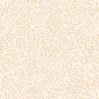 The P&B Textiles Tis the Season Beth Grove PNBTTSE-6178-E SLEIGH SCROLL Cream Fabric Yardage by 47-EE Schenck features a cream background with a seamless, hand-drawn pattern of tan swirls, dots, and abstract shapes—perfect for festive Christmas fabric or unique holiday fabric designs.