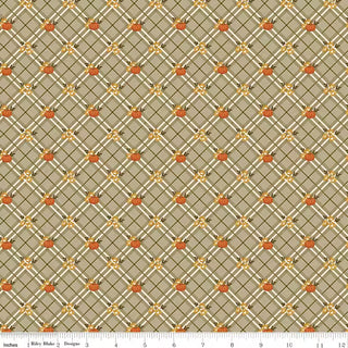 Certainly! Here’s your rewritten sentence using the given product data: The Bountiful by Sandy Gervais for RBD C17862-SAGE PUMPKIN PLAID SAGE Fabric Yardage by 56-Riley Blake features premium quilting cotton in a sage green hue, adorned with a repeating grid pattern, vivid orange pumpkins, and cheerful yellow starbursts. A ruler at the bottom displays measurements in inches—ideal for quilting projects or purchasing this cotton fabric by the yard.