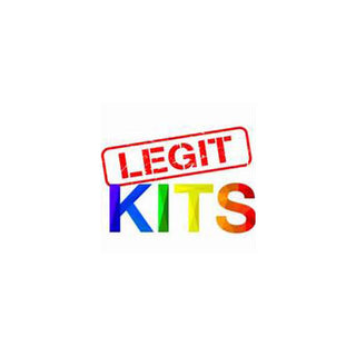 The image displays "LEGIT" in red above "KITS" in a rainbow gradient on white, representing the creative spirit of Layton In-Store Class’s Legit Kit Saturday Sew-a-long on June 20, 10–6 pm at the Layton location only.