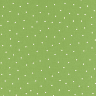 Kimberbell Basics Flannel Small Dot White/Soft Green MASF8210-GW by 42-Kimberbell features a green background with evenly spaced small white dots, ideal for quilting projects.