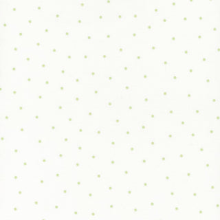 The 42-Kimberbell Kimberbell Basics Flannel Small Dots White/Soft Green MASF8210-WG features a white background with evenly spaced light green dots—ultra-soft flannel perfect for quilting and cotton sewing projects.