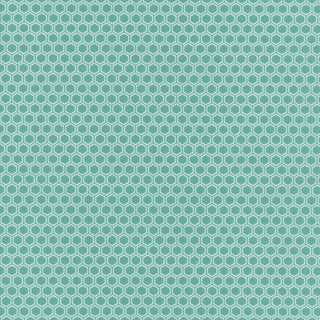Kimberbell Basics Flannel Honeycomb Teal MASF8256-Q by 42-Kimberbell features a teal background with a white hexagon honeycomb pattern—ideal fabric yardage for quilting and flannel projects.