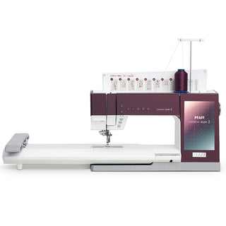 A Pfaff Creative Icon 2 - Purple Aurora sewing machine on a white background.