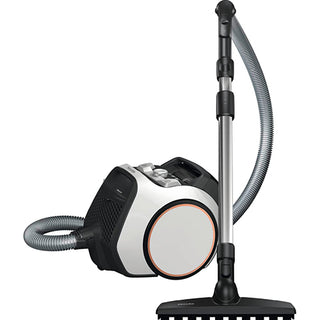 An online vacuum retailer offers the Miele Boost CX1 Parquet Lotus White vacuum cleaner for purchase, showcasing it on a white background.