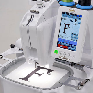 A Baby Lock Alliance Embroidery Machine with the letter f on it.