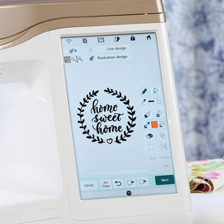 A Baby Lock Altair Sewing & Embroidery Machine with the words home sweet home on it.