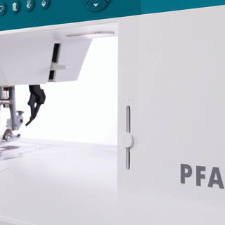 A Pfaff Ambition 620 Sewing and Quilting Machine with the word PFAFF on it.