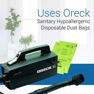 Uses Oreck Super-Deluxe Compact Canister Vacuum Cleaner sanitary hypoallergenic disposable dust bags.