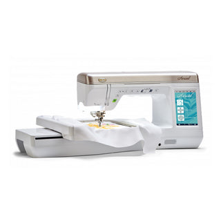 The Baby Lock Aerial Sewing and Embroidery Machine, equipped with IQ Technology, flawlessly combines sewing and embroidery capabilities. This cutting-edge sewing machine is showcased on a pristine white background.