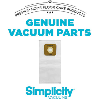 A Simplicity vacuum cleaner with the words Symmetry SAH-6 HEPA Media Bags.