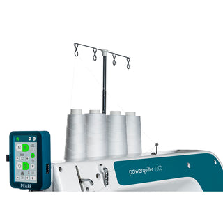 A PFAFF sewing machine with two needles on it.