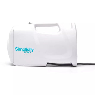 A white Simplicity S100 Sport Portable Canister Vacuum machine with the word simplicity on it.